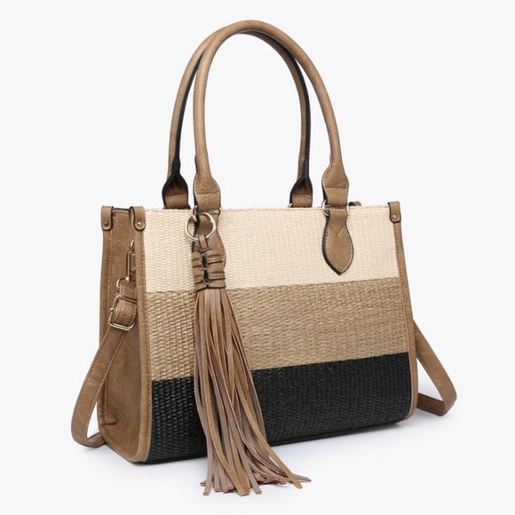 Jen & Co Alma Tri-Color Striped Satchel with Tassel - Picture 2 of 8